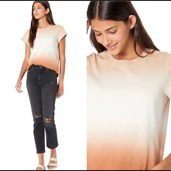 Madewell Dip Dye Brick Orange & Cream Ombré Tee (M) - Picture 2 of 7